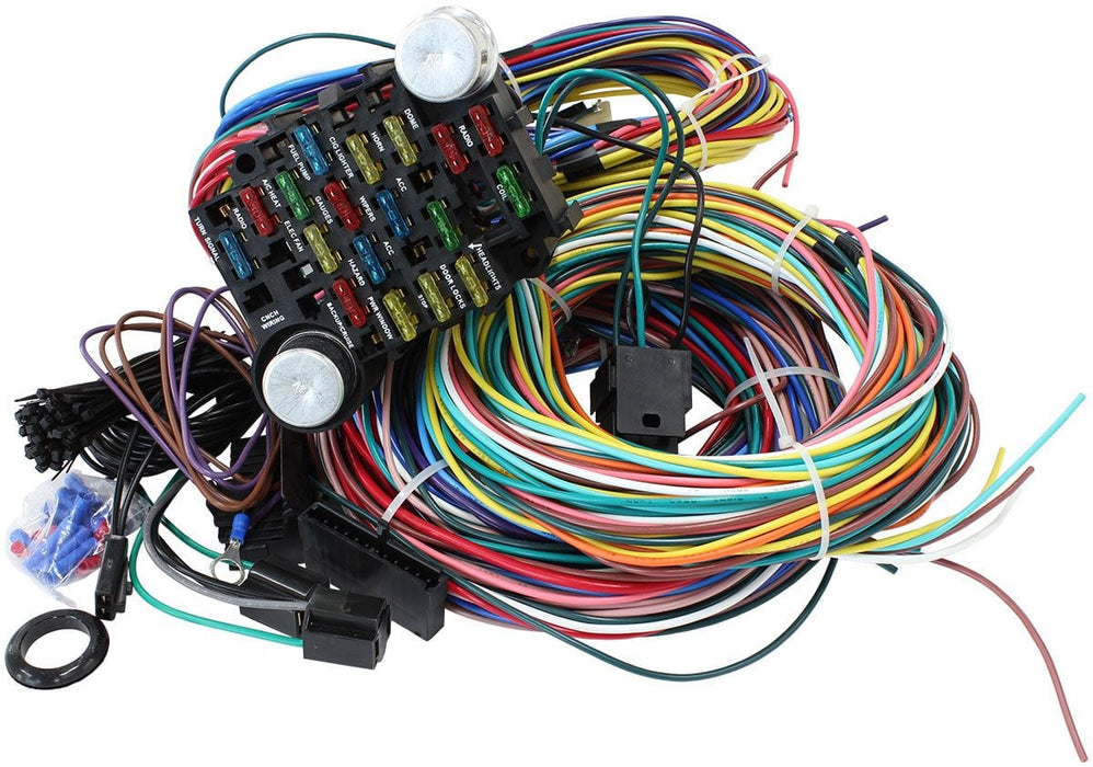 Aeroflow Performance Complete with Standard Fuses & Fuse Panel Complete Universal 21 Circuit Wiring Harness Kit AF49-1502 Autofit