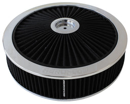 Aeroflow Performance Flat Base with black washable cotton element 14" x 4", 7-5/16" neck Chrome Full Flow Air Filter Assembly AF2851-3080 Autofit