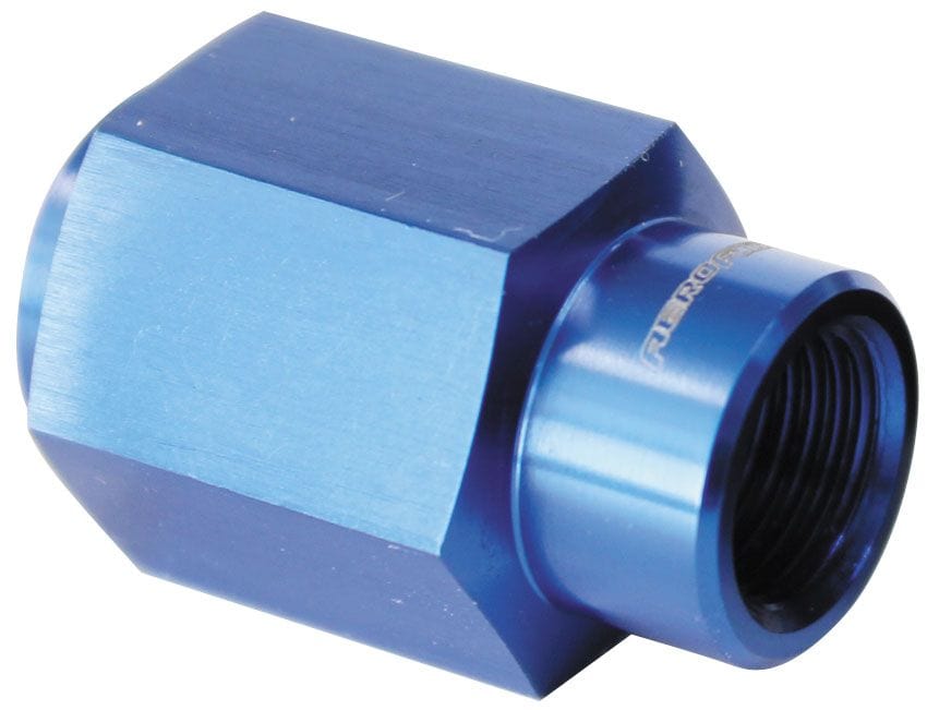 Aeroflow Performance GM LS Series Engines, -4AN female to 1/8" NPT, Blue finish Fuel Pressure Gauge Adapter AF146-02 Autofit