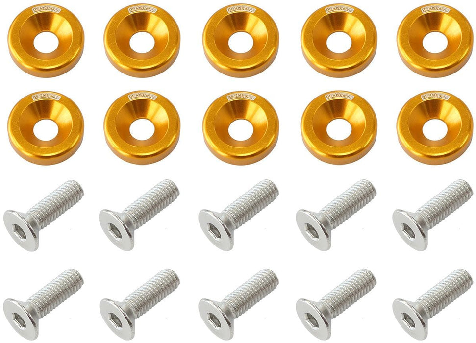 Aeroflow Performance Gold Finish Billet Dress-Up/Fender Bolt Kit M8 x 1.25mm (20mm UHL) AF64-4374G Autofit