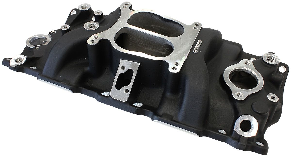 Aeroflow Performance Idle - 5500 RPM, Square Bore Carburettor Pad, EGR Mode l SB Chev Classic Dual Plane Intake Manifold, Black Finish AF6211-1000 Autofit