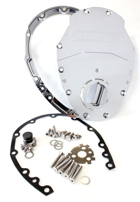 Aeroflow Performance Includes Gaskets, Seals, Roller Cam button, Mounting Hardware and Rep Small Block Chev 350 2-Piece Billet Timing Cover - Chrome Finish AF64-4350C Autofit