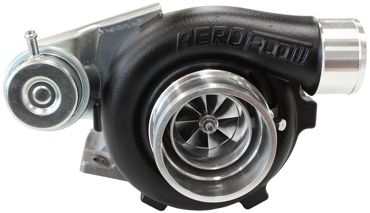 Aeroflow Performance Internal Wastegate, T25 / T28 Inlet Flange, 5-Bolt Exhaust Flange BOOSTED 4647 .86 Turbocharger 475HP, Hi Temp Black Finish AF8005-2001BLK Autofit