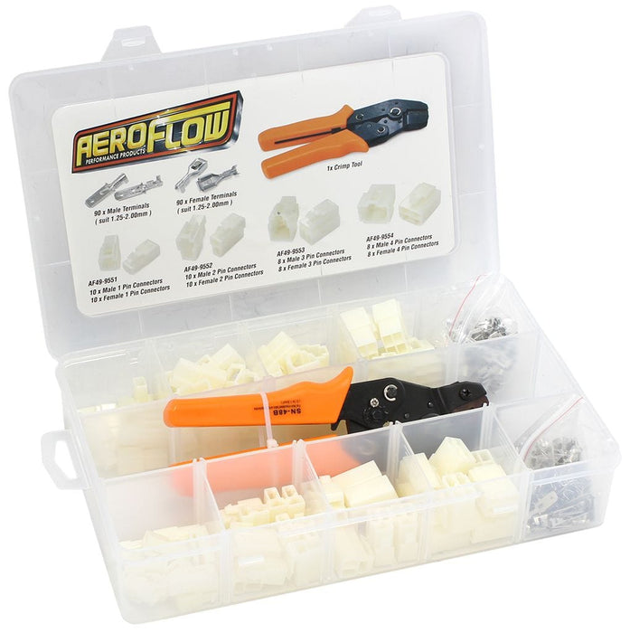 Aeroflow Performance Kit Includes 1,2,3,4 Pin Connectors, Terminals & Crimp Tool Electrical Wire Connector Kit AF49-9550-KIT Autofit