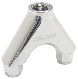 Aeroflow Performance Polished Finish. 2 x -8AN Female, 1 x -10AN Male Billet Y-Block with Female Flare AF939-08-10P Autofit