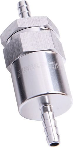 Aeroflow Performance Silver Finish. 2" Length 30 Micron Billet Fuel Filter 1/2" Barb AF610-08S Autofit