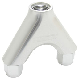 Aeroflow Performance Silver Finish. 2 x -8AN Female, 1 x -10AN Male Billet Y-Block with Female Flare AF939-08-10S Autofit