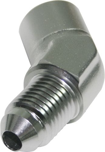 Aeroflow Performance Silver Finish 45° Female NPT to Male AN Adapter 1/8" to -4AN AF371-04S Autofit