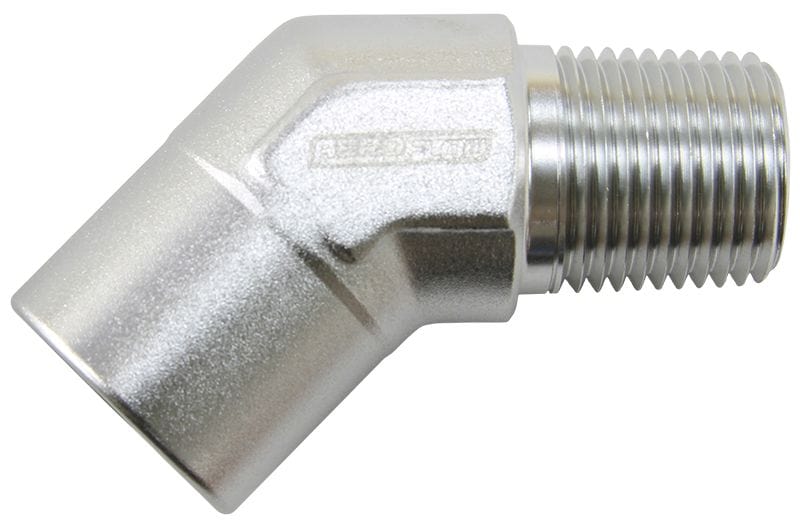 Aeroflow Performance Silver Finish 45° NPT Female to Male NPT Fitting 1/2" AF915-08S Autofit