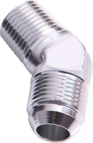 Aeroflow Performance Silver Finish 45° NPT to Male Flare Adapter 3/8" to -8AN AF823-08S Autofit