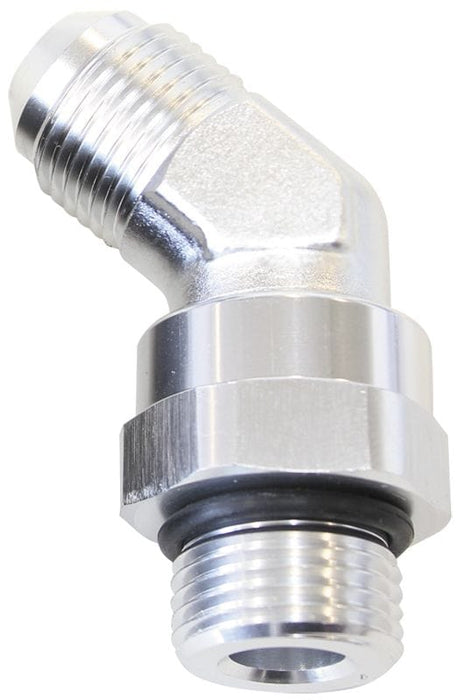 Aeroflow Performance Silver Finish 45° ORB Swivel to Male Flare Adapter -8 to -10 AF945-10-08S Autofit
