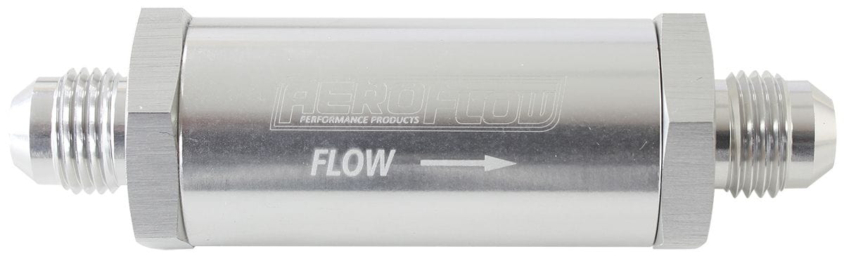 Aeroflow Performance Silver Finish -6AN Turbo Inline Oil Filter 30 Micron AF607-06S Autofit