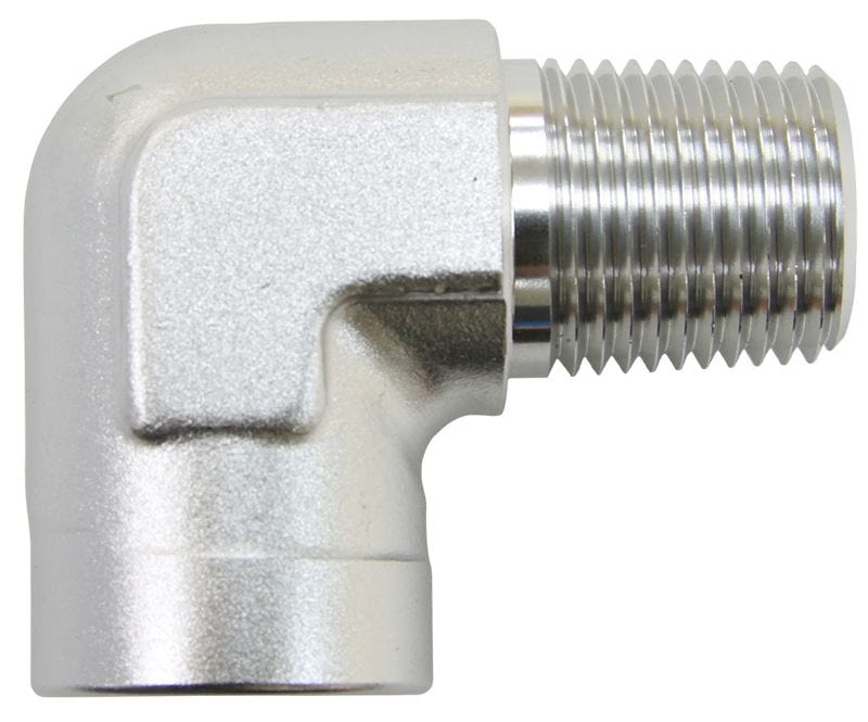 Aeroflow Performance Silver Finish 90° NPT Female to Male NPT Fitting 1/2" AF914-08S Autofit