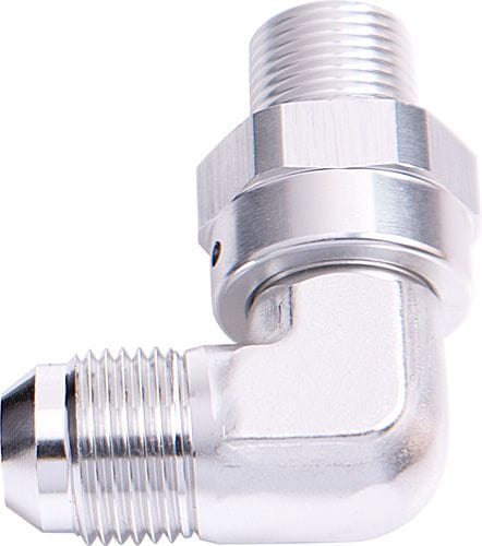 Aeroflow Performance Silver Finish 90° NPT Swivel to Male AN Flare Adapter 1/4" to -8AN AF922-08-04S Autofit
