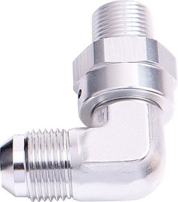 Aeroflow Performance Silver Finish 90° NPT Swivel to Male AN Flare Adapter 3/8" to -8AN AF922-08-06S Autofit