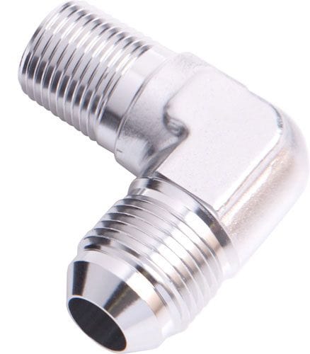 Aeroflow Performance Silver Finish 90° NPT to Male Flare Adapter 3/8" to -8AN AF822-08S Autofit