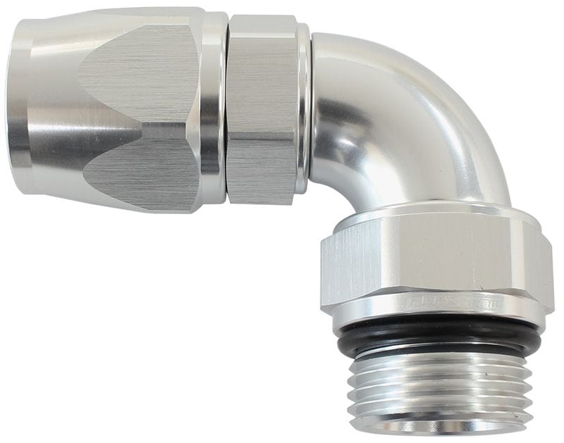 Aeroflow Performance Silver Finish 90° ORB Male Swivel PTFE (Teflon®) Hose End -12 ORB to -12AN AF583-12-12DS Autofit