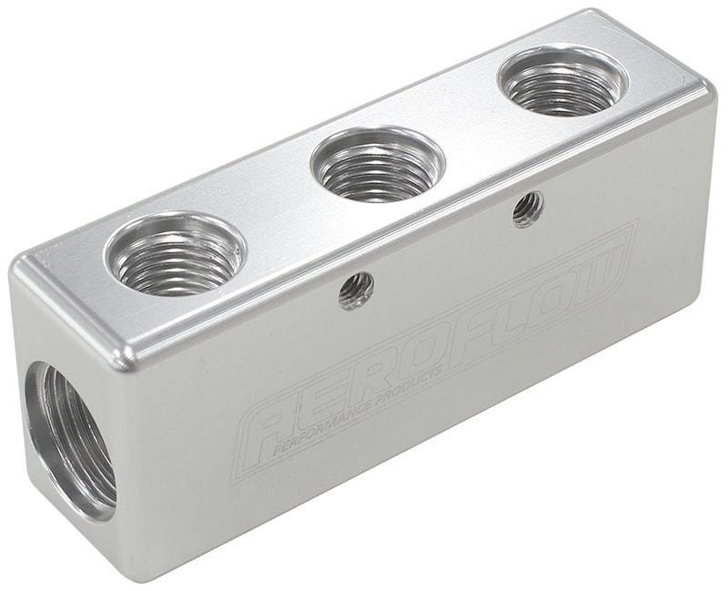 Aeroflow Performance Silver Finish Billet 5 Port Fuel Log 3 x -6AN, 2 x -8AN AF456-08-06S Autofit