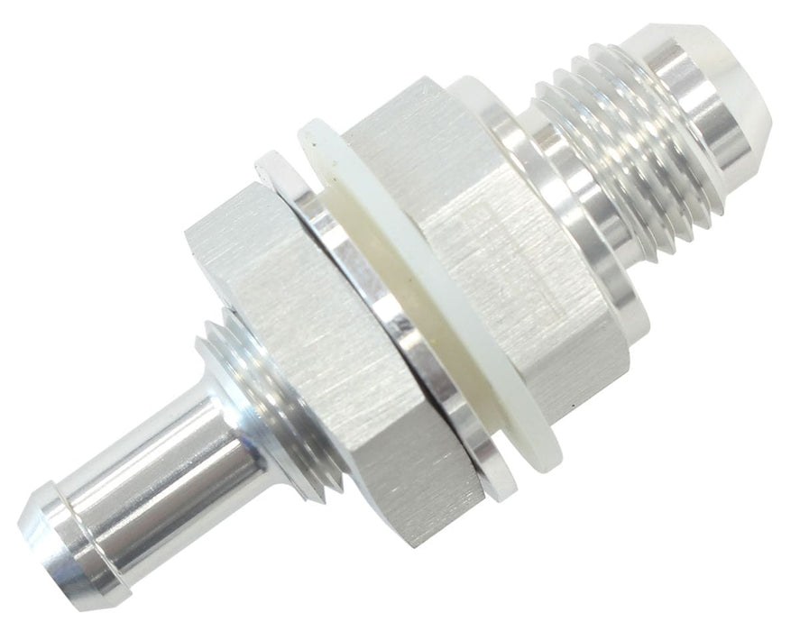 Aeroflow Performance Silver Finish Fuel Cell Bulkhead Fitting -8AN to 1/2" Barb AF927-08-08S Autofit
