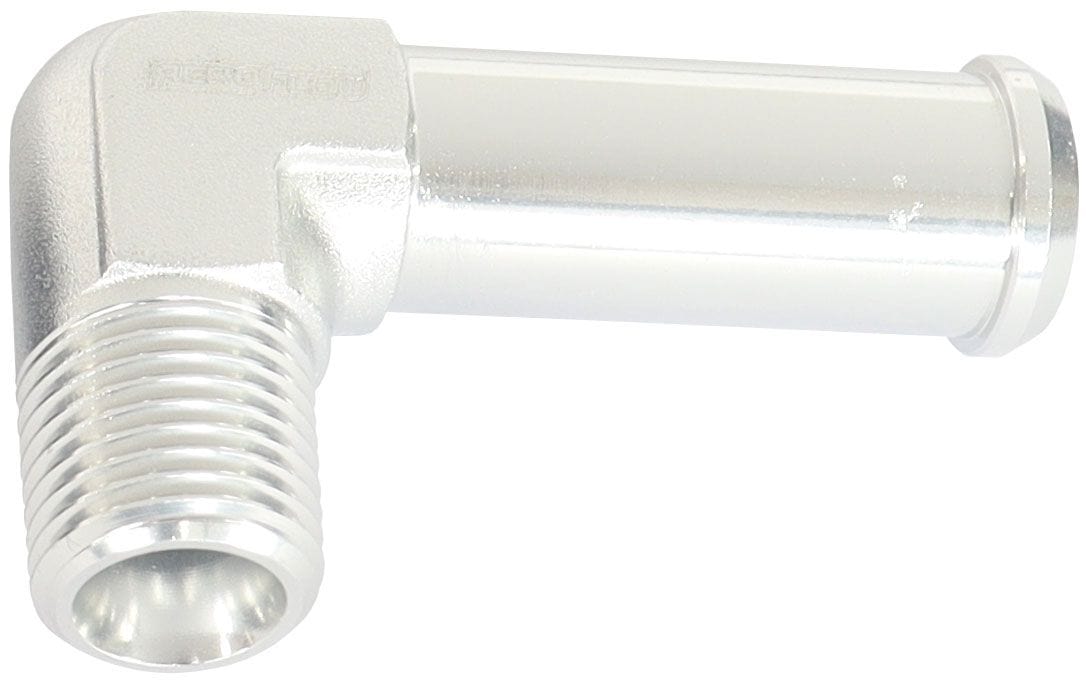 Aeroflow Performance Silver Finish Male NPT to Barb 90° Adapter 1/8" to 3/8" AF842-02-06S Autofit