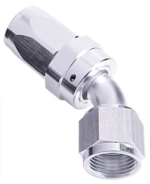 Aeroflow Performance Silver Finish. Suit 100 & 450 Series Hose 100 Series Taper 45° Swivel Hose End -6AN AF102-06S Autofit