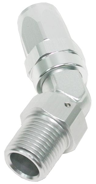 Aeroflow Performance Silver Finish. Suit 100 & 450 Series Hose Male NPT Taper Swivel 45° Hose End 3/8" to -10AN AF828-10-06S Autofit