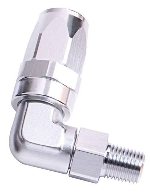 Aeroflow Performance Silver Finish. Suit 100 & 450 Series Hose Male NPT Taper Swivel 90° Hose End 1/8" to -6AN AF829-06-02S Autofit