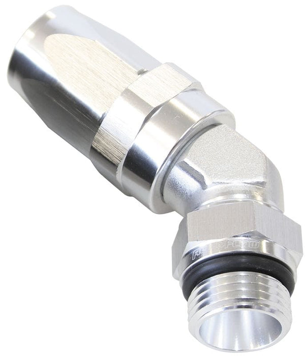 Aeroflow Performance Silver Finish. Suit 100 & 450 Series Hose ORB Taper Swivel 45° Hose End -12 ORB to -16AN AF844-16-12S Autofit