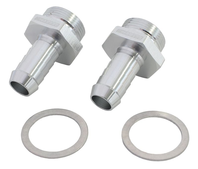 Aeroflow Performance Silver Finish. Suit Holley Inlet Feed Carburettor Adapter - Male 1/2" Barb to 7/8" x 20 AF700-02S Autofit