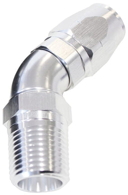 Aeroflow Performance Silver Finish. Suits 100 & 450 Series Hose 45° Male NPT Full Flow Swivel Hose End 1/2" to -8AN AF528-08-08S Autofit