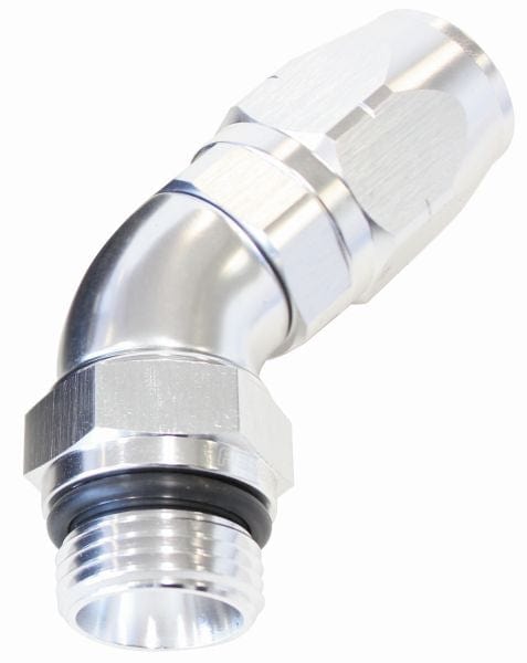 Aeroflow Performance Silver Finish. Suits 100 & 450 Series Hose 45° Male ORB Full Flow Swivel Hose End -6 ORB to -8AN AF544-08-06S Autofit
