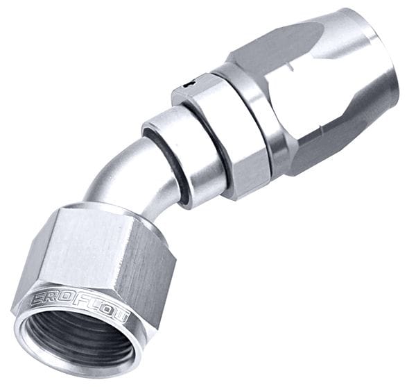 Aeroflow Performance Silver Finish. Suits 100 & 450 Series Hose 500 Series Cutter Swivel 45° Hose End -12AN AF502-12S Autofit