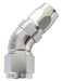 Aeroflow Performance Silver Finish. Suits 100 & 450 Series Hose 550 Series Cutter Style One Piece Swivel 45° Stepped Hose End -6AN to -8 Hose AF Autofit