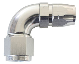Aeroflow Performance Silver Finish. Suits 100 & 450 Series Hose 550 Series Cutter Style One Piece Swivel 90° Stepped Hose End -16AN to -12 Hose Autofit