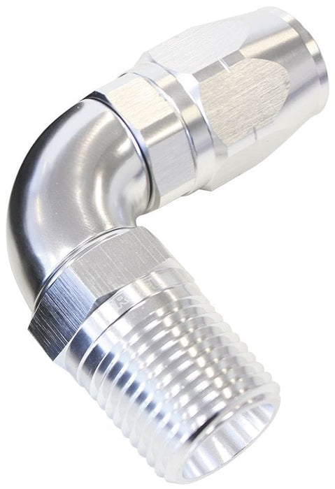 Aeroflow Performance Silver Finish. Suits 100 & 450 Series Hose 90° Male NPT Full Flow Swivel Hose End 1/2" to -12AN AF529-12-08S Autofit