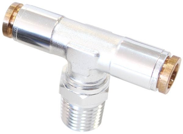 Aeroflow Performance Silver Finish. Suits 120 Series Nylon Hose 120 Series 1/4" NPT to 1/4" Push to Connect Tee Fitting AF124-04S Autofit
