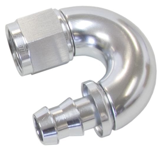 Aeroflow Performance Silver Finish. Suits 400 & 500 Series Hose 510 Series Full Flow Tight Radius Push Lock 180° Hose End -10AN AF516-10S Autofit