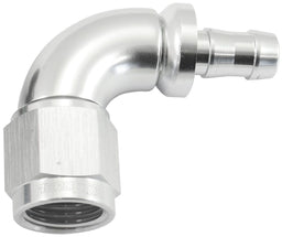 Aeroflow Performance Silver Finish. Suits 400 & 500 Series Hose 510 Series Full Flow Tight Radius Push Lock 90° Hose End -6AN To 5/16" (8mm) Bar Autofit