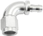 Aeroflow Performance Silver Finish. Suits 400 & 500 Series Hose 510 Series Full Flow Tight Radius Push Lock 90° Hose End -6AN To 5/16" (8mm) Bar Autofit