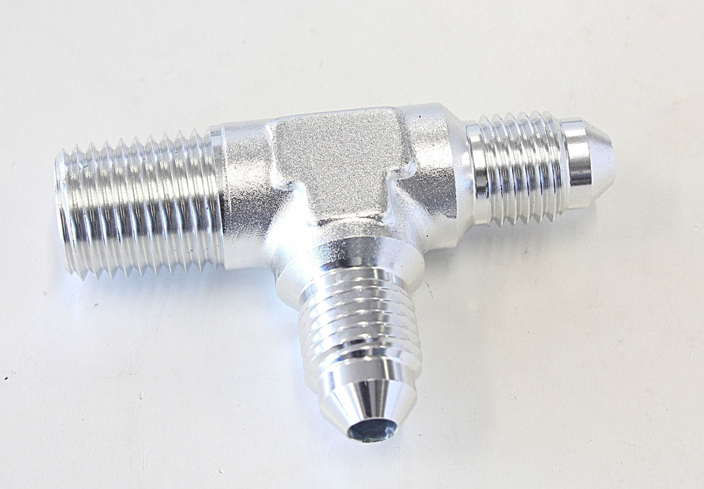 Aeroflow Performance Silver Finish Tee with NPT On Run 1/4" to -4AN AF826-04-04S Autofit