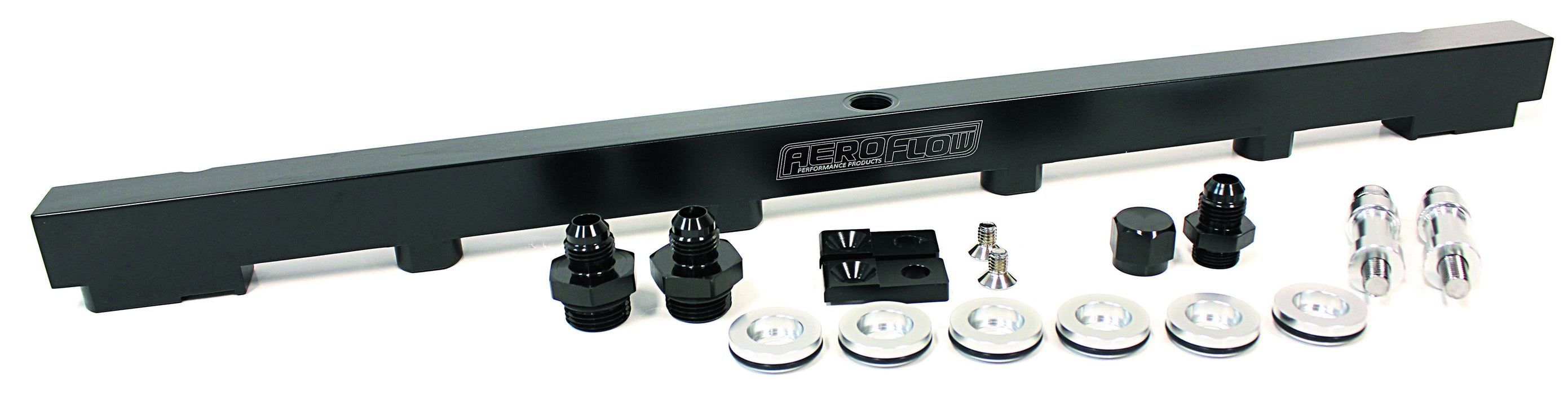 Aeroflow Performance Suit 14mm 3/4" Length and Full Length Fuel Injectors, -8ORB Ports Nissan RB25 Billet EFI Fuel Rail - Black AF64-2010BLK Autofit