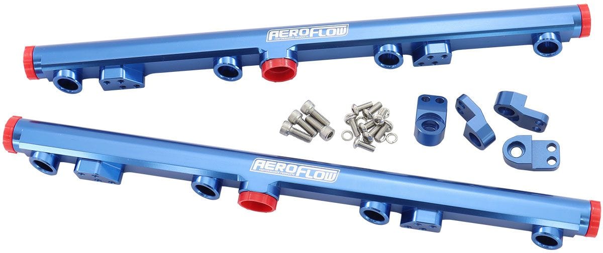 Aeroflow Performance Suit 14mm Short and 3/4" Length Fuel Injectors, -8ORB Ports GM LS1 LS2 LS3 Billet EFI Fuel Rails (Blue) AF64-2155 Autofit