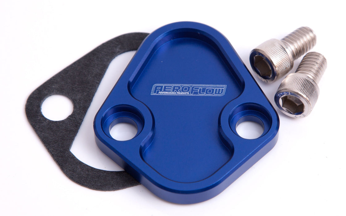 Aeroflow Performance Suit BB Chev, Ford 289-351W, SB, BB Billet Fuel Pump Block-Off Plate - Blue AF64-2027 Autofit