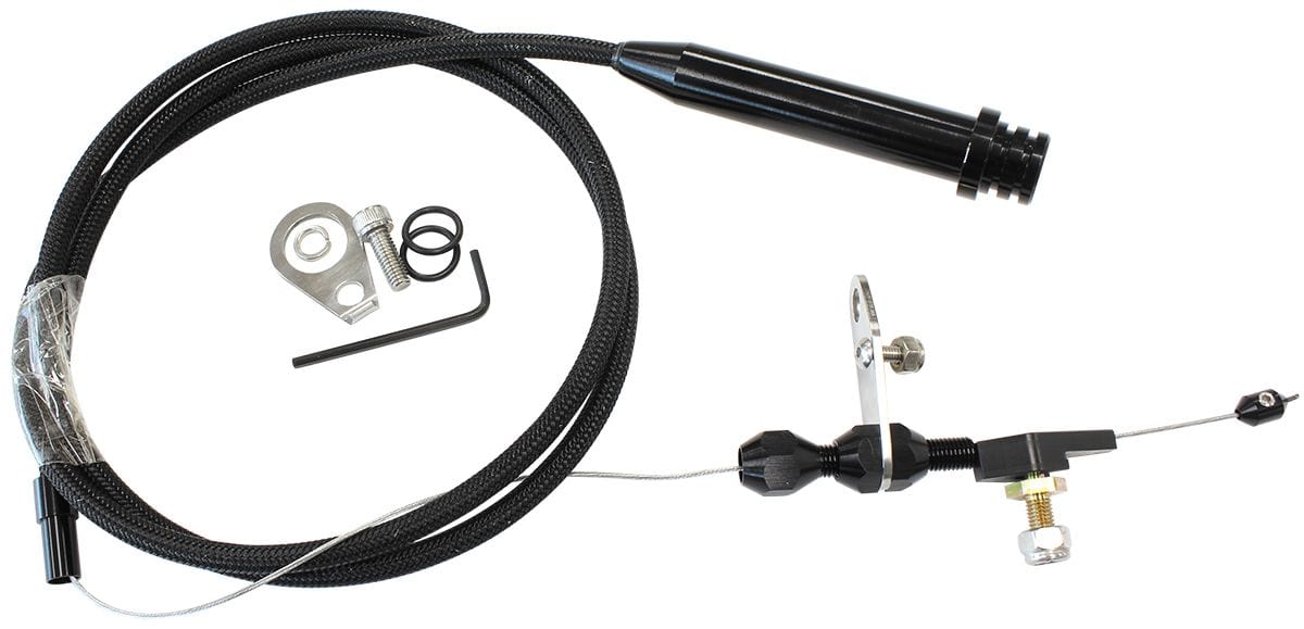 Aeroflow Performance Suit GM TH700 & Early 4L60E Transmission Kickdown Cable With Black Stainless Steel Cover & Black Ends AF72-7000BLK Autofit