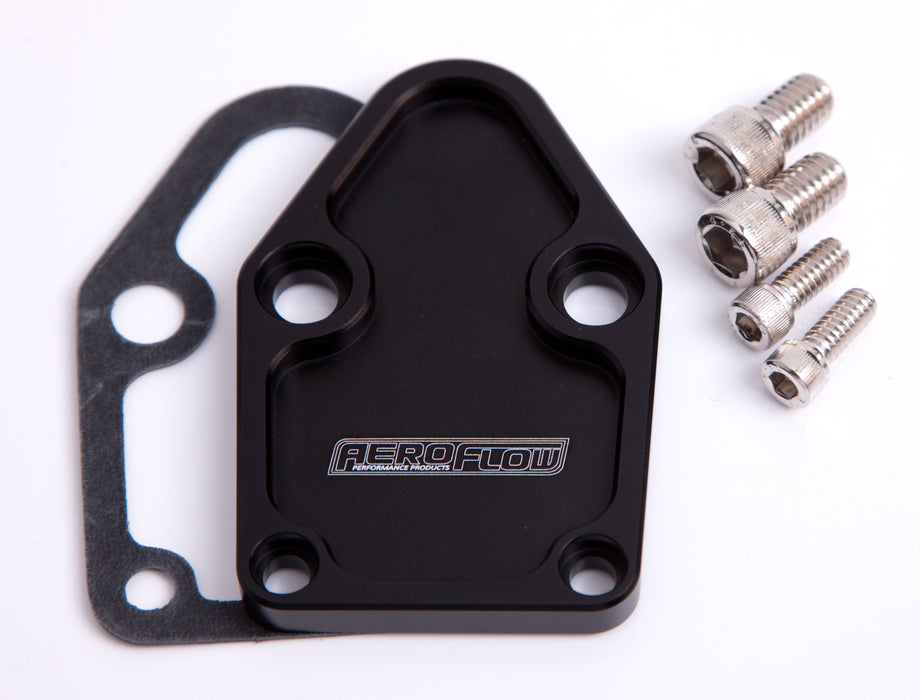 Aeroflow Performance Suit SB Chevy Billet Fuel Pump Block-Off Plate - Black AF64-2028BLK Autofit