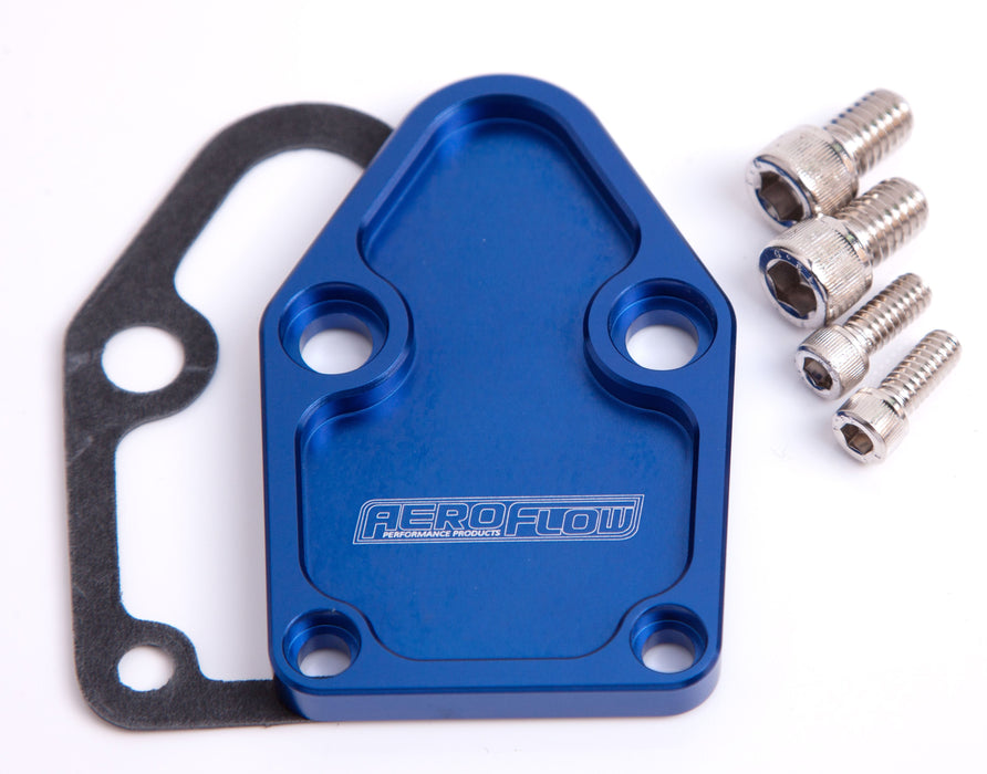 Aeroflow Performance Suit SB Chevy Billet Fuel Pump Block-Off Plate - Blue AF64-2028 Autofit