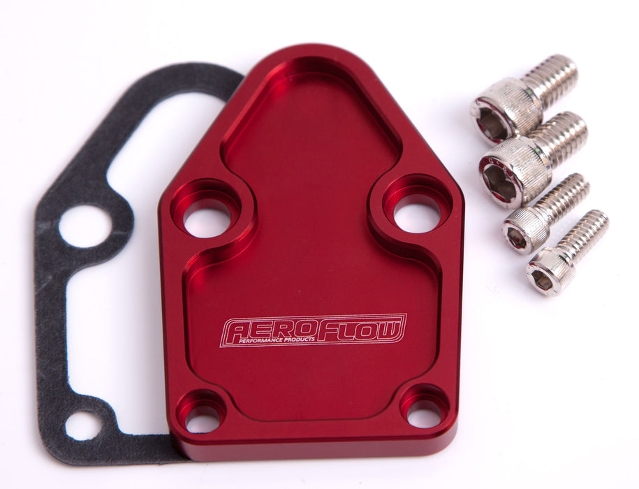Aeroflow Performance Suit SB Chevy Billet Fuel Pump Block-Off Plate - Red AF64-2028R Autofit