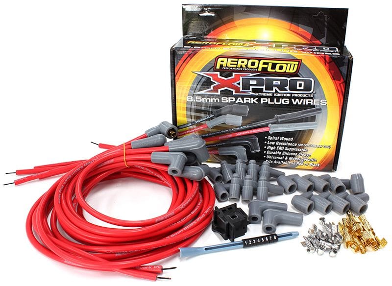 Aeroflow Performance Suit Standard & HEI Caps Xpro Universal 8.5mm V8 Ignition Lead Set with 90° Spark Plug Boots - Red AF4530 Autofit