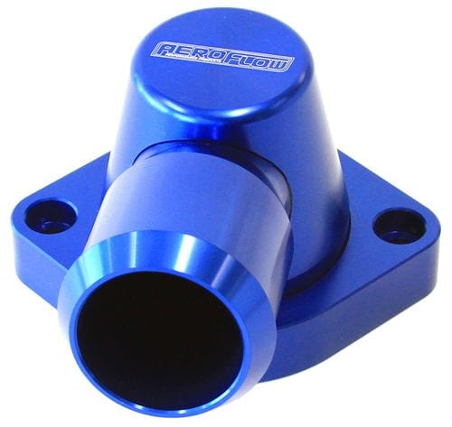 Aeroflow Performance Suits GM LS1 & LS2. Housing is designed to suit LS2 thermostat. Billet Swivel Thermostat Housing - Blue Finish AF64-2092 Autofit