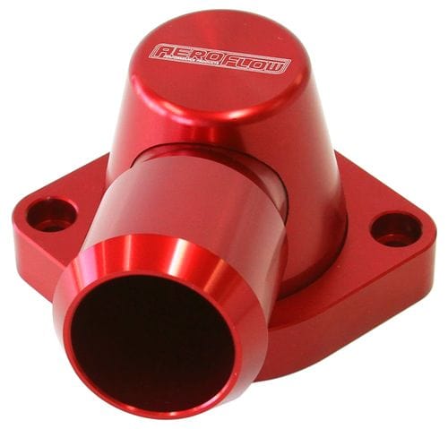 Aeroflow Performance Suits GM LS1 & LS2. Housing is designed to suit LS2 thermostat. Billet Swivel Thermostat Housing - Red Finish AF64-2092R Autofit